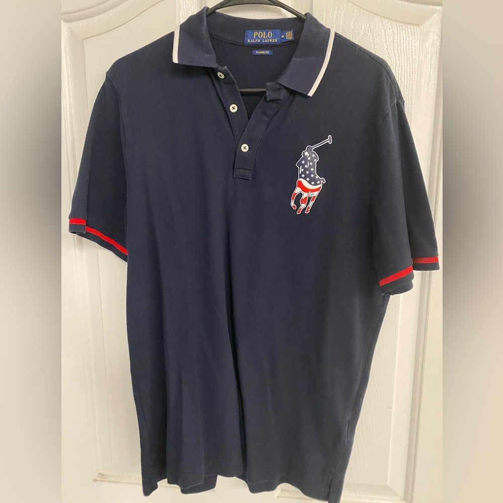 Ralph Lauren Navy Polo Shirt with Red and White size medium
